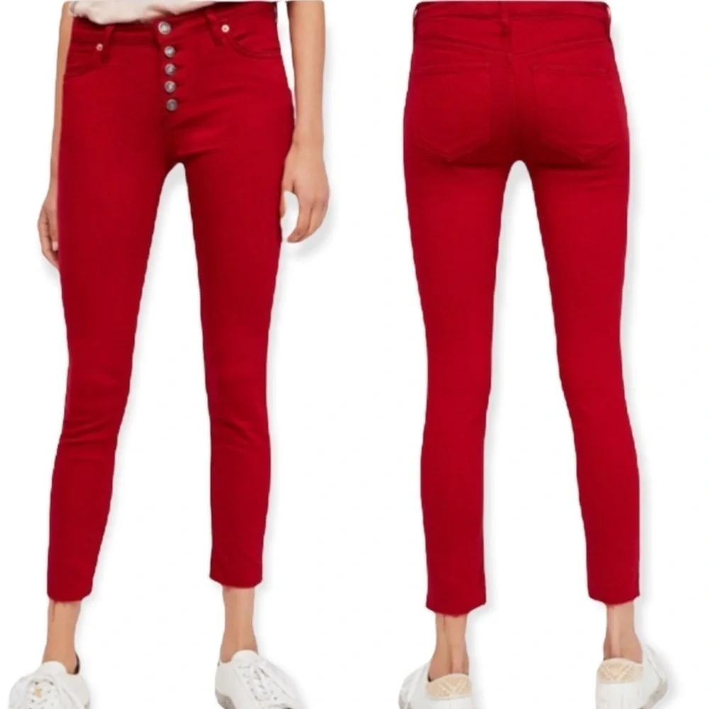 Free People Reagan Raw Jeans Size 31 Skinny Red Cotton Modal Stretch Button Fly - Picture 8 of 16